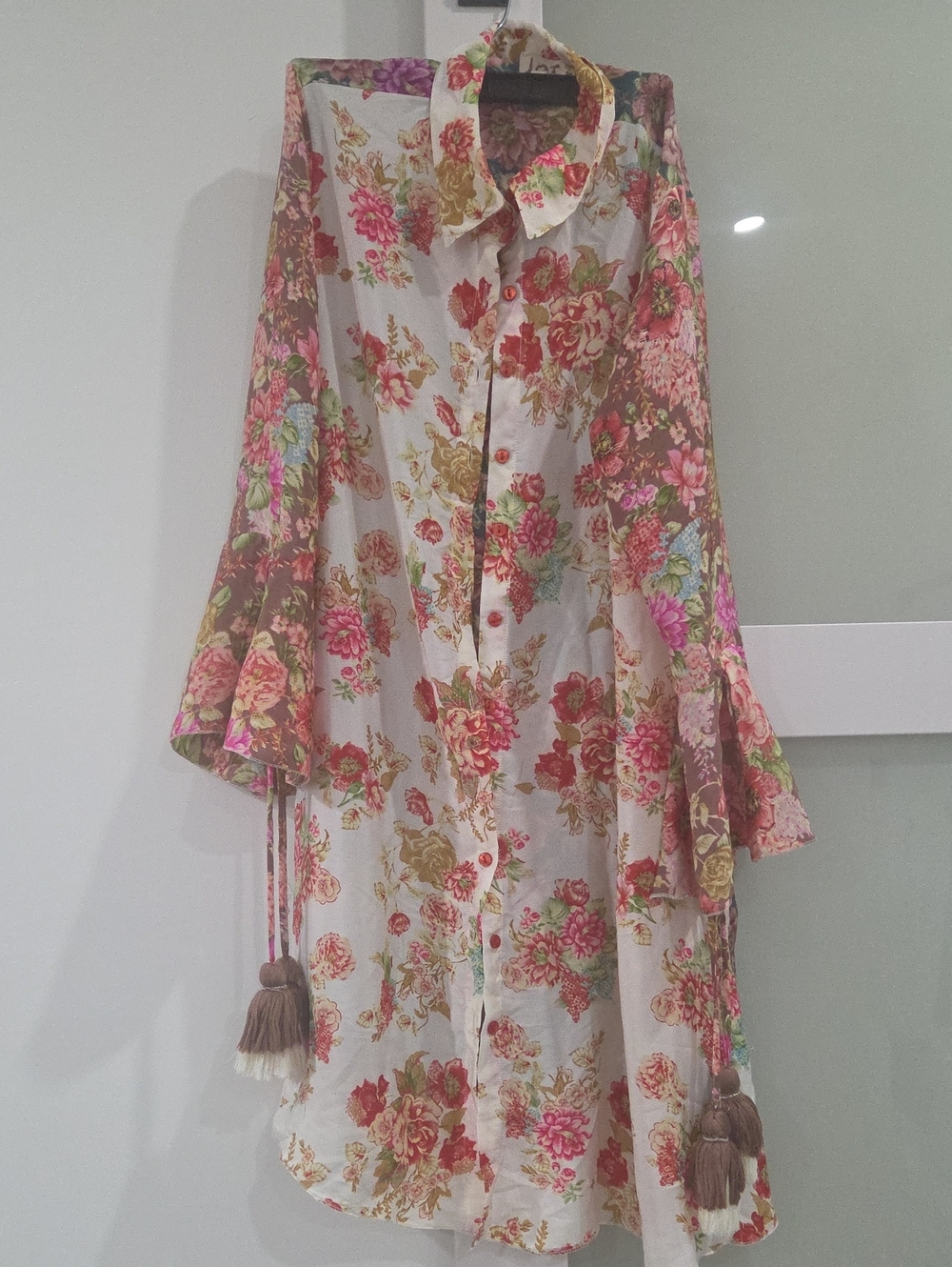 Floral Button-Front Women’s Cover Up- Pink & Green Print